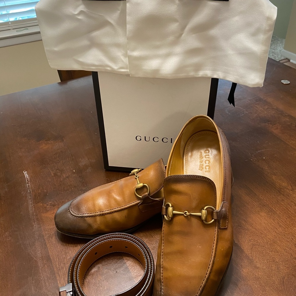 Gucci Men's Tan Leather Slip-On Loafers